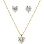 Conjunto Brinco E Colar Coração Zircônia Banhado A Ouro 18k Colar 45cm / Pingente 8mm / Brinco 6mm