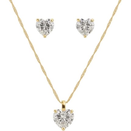 Conjunto Brinco E Colar Coração Zircônia Banhado A Ouro 18k Colar 45cm / Pingente 8mm / Brinco 6mm
