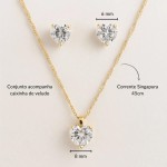 Conjunto Brinco E Colar Coração Zircônia Banhado A Ouro 18k Colar 45cm / Pingente 8mm / Brinco 6mm - Imagem 2