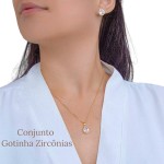 Conjunto Brinco Gota Colar Pingente Gota Cravejado Pedra Zircônia Banhado a ouro 18k Antialérgico Semijoia Dourado Festa Casamento Madrinha Casual - Imagem 2
