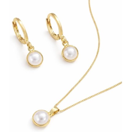 Conjunto Colar e Brinco Folheado a Ouro 18K Perola