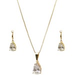 Conjunto Colar e Brinco Gota Pedras de Zircônias Semi Joias Banhado Ouro 18k