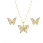 Conjunto Colar e Brinco de Borboleta com Pedras de Zircônias Semi Joias Banhado Ouro 18k Presente Mãe Esposa Namorada