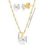 Conjunto Feminino Banhado a Ouro 18k, Colar 45cm com Pingente e Brincos de Zircônia Branca, Design Minimalista - Imagem 2