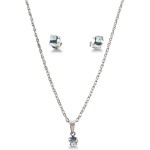 Conjunto Feminino Colar e Brinco Aço Inox com Ponto de Luz Pedra da Lua Cores Rosa, Azul, Verde e Vermelho Antialérgico
