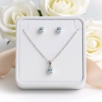 Conjunto Feminino Colar e Brinco Aço Inox com Ponto de Luz Pedra da Lua Cores Rosa, Azul, Verde e Vermelho Antialérgico - Imagem 2