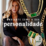 Conjunto Feminino "Émeraude Fantaisie" – Colar 43cm, Pulseira 21cm e Brincos 5cm em Aço Inoxidável Antialérgico, Design Luxuoso e Sofisticado – Acompanha Bolsa de Veludo - Imagem 2