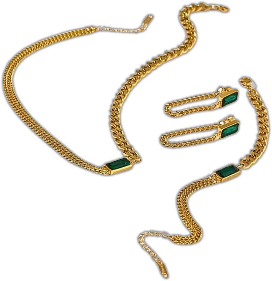 Conjunto-Feminino-Emeraude-Fantaisie-–-Colar-43cm-Pulseira-21cm-e.jpg Conjunto Feminino "Émeraude Fantaisie" – Colar 43cm, Pulseira 21cm e Brincos 5cm em Aço Inoxidável Antialérgico, Design Luxuoso e Sofisticado – Acompanha Bolsa de Veludo