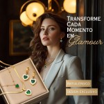 Conjunto Feminino "Luxury Heart" em Aço Cirúrgico 316L com Zircônia Verde – Colar e Brincos Antialérgicos, Elegância e Sofisticação – Acompanha Bolsa de Veludo
