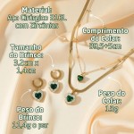 Conjunto Feminino "Luxury Heart" em Aço Cirúrgico 316L com Zircônia Verde – Colar e Brincos Antialérgicos, Elegância e Sofisticação – Acompanha Bolsa de Veludo - Imagem 2