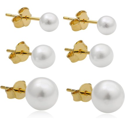 Conjunto Trio de Brinco Pérola Folheado a Ouro 18k