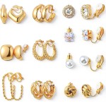 Conjunto de 10 pares de brincos femininos banhados a ouro 14K com argola grossa e brincos de argola modernos sem piercing conjunto de brincos falsos