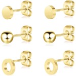 Conjunto de 3 pares de brincos de titânio, hipoalergênicos, sem níquel, para orelhas sensíveis, clássicos, delicados
