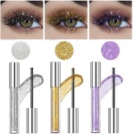 Conjunto de 3 peças de rímel com glitter para cílios, rímel prateado brilhante/ouro/roxo com glitter colorido para cílios, espessamento de diamante brilhante para maquiagem de olhos muito