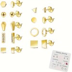 Conjunto de 9 pares/conjunto simples vintage geométrico de cristal brincos punk de liga de ouro moderno / prata brincos femininos casuais joias acessórios presente tamanho único, normal, Aço