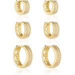 Conjunto de Brinco Feminino Argola Argolinha 3 Furos Semijoia Folheado Banhado a Ouro 18k Banho paládio antialérgico Cravejado Pedra Zircônia Festa Casual Moda Estilo Mulher Kit