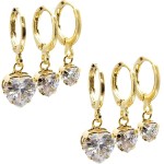 Conjunto de Brincos Femininos Folheado a Ouro Argola Trio Zircônia Coração Degrade - Semijoia