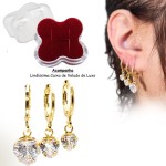 Conjunto de Brincos Femininos Folheado a Ouro Argola Trio Zircônia Coração Degrade - Semijoia - Imagem 2