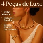 Conjunto de Semijoias Minimalistas Femininas Banhadas a Ouro 18K com Colar, Pulseira, Anel Ajustável e Brincos Gota – Estilo Moderno e Sofisticado