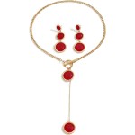 Conjunto de colar e brinco feminino vermelho/preto conjunto de joias banhado a ouro elegante pingente circular colar brincos