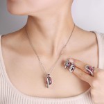 Conjunto de joias femininas banhado a ouro branco pedra oval arco-íris anel de zircônia cúbica mística brincos colar conjunto de joias para casamento, noivado, aniversário, joias T472