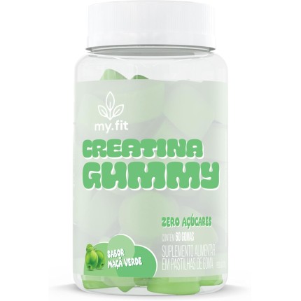 Creatina Gummy, Sabor Maça Verde (60 Gomas) 3g de Creatina por Dose, Zero Açúcar - My Fit