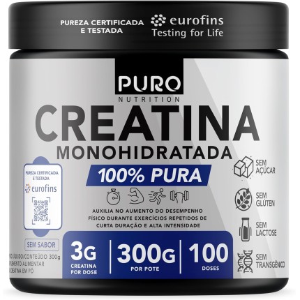 Creatina Monohidratada em Pó - 300g, Puro Nutrition, 100 Doses - Pura e Sem Sabor