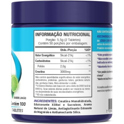 Creatina Monoidratada em Tabletes Mastigáveis – Crea Chews 100 Tabletes - Performance Nutrition - Sabor Laranja