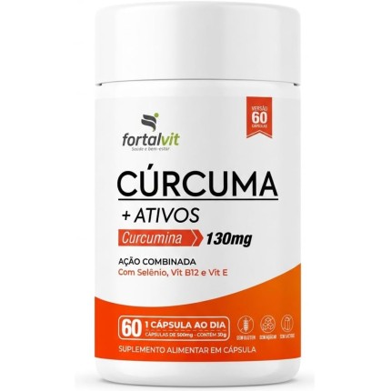 Cúrcuma 60 Cápsulas, 2 Meses de Uso, com Vitamina E, Selênio e B12, Longa Duração, Alto Teor Curcumina, Fortalvit