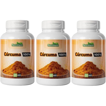 Cúrcuma Pura 3 Potes 360 Cápsulas Gelatina De 600mg (360)
