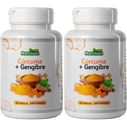 Cúrcuma com Gengibre Premium - 2 Potes 120 Cápsulas 600mg de Gelatina (120)