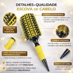 Escova de Madeira Premium Profissional Antiestática Resistente ao Calor para Cabelos Cacheados, Ondulados e Lisos – Modela, Alinha e Dá Brilho – Cor Amarela - Imagem 2