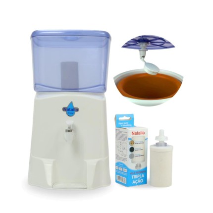 Filtro Natalia New, Purificador de Água Branco com Cuba de Barro, 8 Litros, Vela Tripla Ação