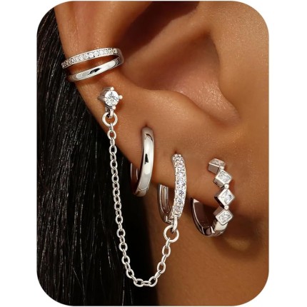 Florideco Conjunto de 4 pares de brincos de argola pequenos para mulheres, modernos banhados a ouro 14 K, hipoalergênicos, argolas, cartilagem leve, brincos, joias femininas, presentes