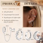 Florideco Conjunto de 4 pares de brincos de argola pequenos para mulheres, modernos banhados a ouro 14 K, hipoalergênicos, argolas, cartilagem leve, brincos, joias femininas, presentes - Imagem 2