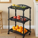 Fruteira de Chão Organizador Vertical 3 Andares com Rodinhas Plástico Preto - Imagem 2