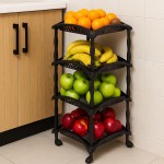 Fruteira de Chão Organizador Vertical 4 Andares com Rodinhas Plástico Preto - Imagem 2