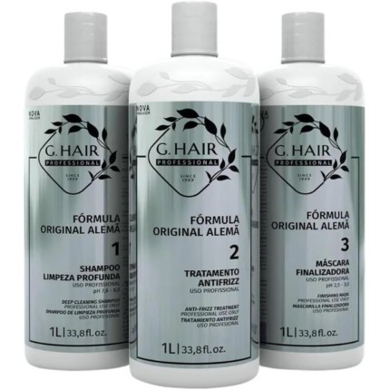 G.HAIR Kit de tratamento de queratina suavizante com fórmula original (3 passos) 1 litro