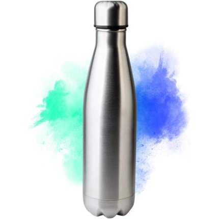 Garrafa Aço Inox de 750ML com Tampa Rosqueável e Anel de Silicone de Vedação Com Design Moderno e Frisos Na Tampa (Prata)