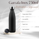 Garrafa Aço Inox de 750ML com Tampa Rosqueável e Anel de Silicone de Vedação Com Design Moderno e Frisos Na Tampa (Prata) - Imagem 2