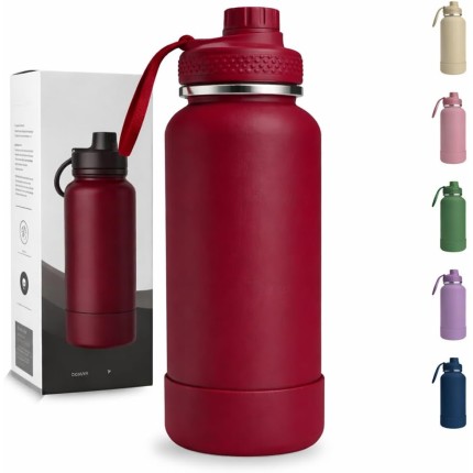 Garrafa Térmica 1000ML - Duplamente Isolada, Aço Inox 304, Base Emborrachada Anti Derrapante, Mantém Bebidas Quentes por 12 Horas e Geladas por 24 Horas (Vermelho Wide)
