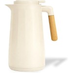 Garrafa Térmica 1L Creme Design Elegante com Cabo de Madeira para Café Chá e Bebidas Quentes Tampa Rosqueável com Sistema de Pressão Mesa Posta Premium