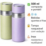 Garrafa Térmica 500 ml em Inox, Tampa Rosqueável com Vedação, Compacta para Academia Trabalho Viagem, Bebidas Quentes e Frias. (Azul Piscina) - Imagem 2