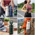Garrafa Térmica 750ml Aço Inox com Canudo Antivazamento Garrafa de Água Térmica que Mantém Bebidas Quentes e Frias por Horas Academia, Esporte e Uso Diário (CINZA) - Imagem 2