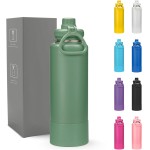 Garrafa Térmica 800ml - Duplamente Isolada, Aço Inox 304, Base Emborrachada Anti Derrapante, Mantém Bebidas Quentes por 12 Horas e Geladas por 24 Horas, (Verde Exercito)