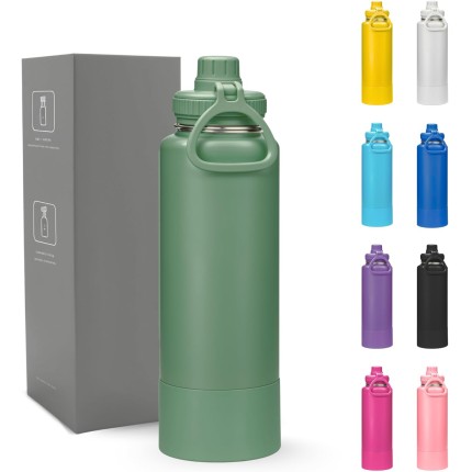 Garrafa Térmica 800ml - Duplamente Isolada, Aço Inox 304, Base Emborrachada Anti Derrapante, Mantém Bebidas Quentes por 12 Horas e Geladas por 24 Horas, (Verde Exercito)