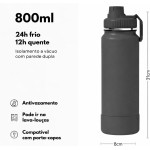 Garrafa Térmica 800ml - Duplamente Isolada, Aço Inox 304, Base Emborrachada Anti Derrapante, Mantém Bebidas Quentes por 12 Horas e Geladas por 24 Horas, (Verde Exercito) - Imagem 2