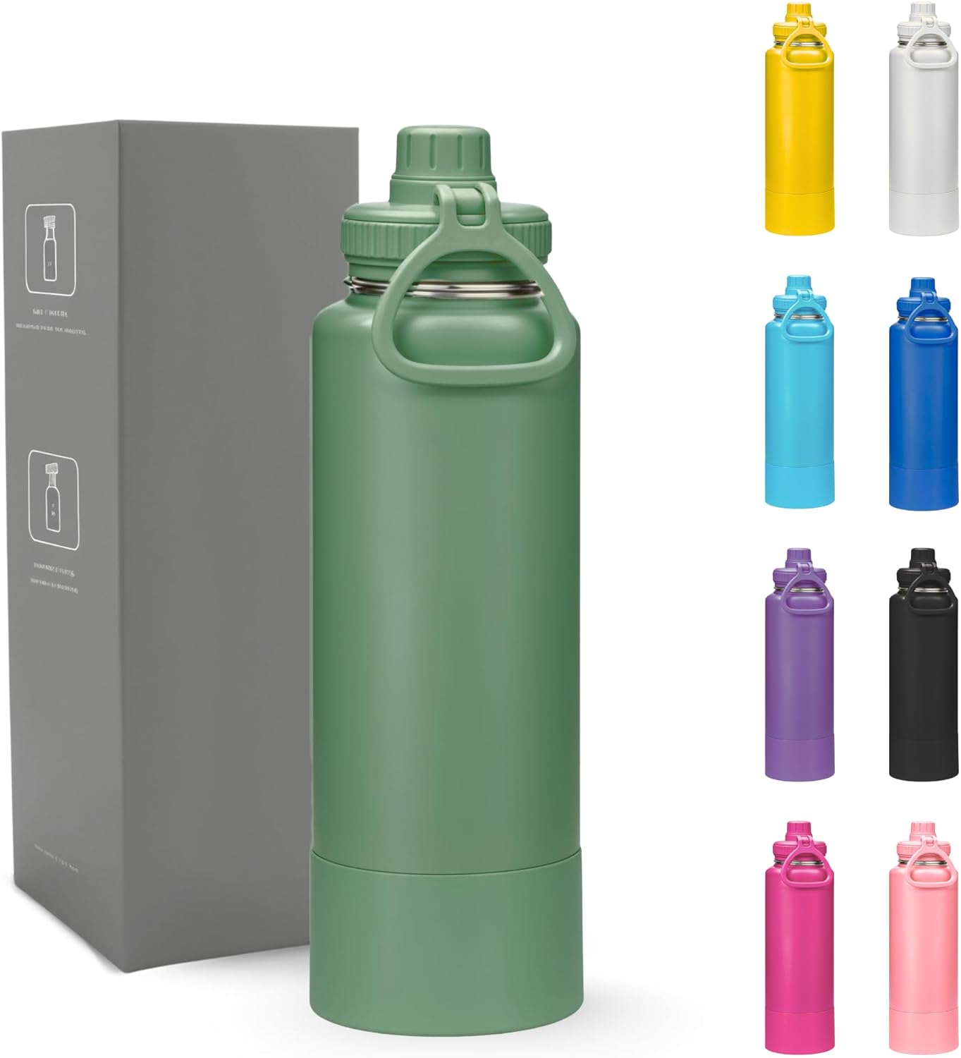 Garrafa-Termica-800ml-Duplamente-Isolada-Aco-Inox-304-Base.jpg Garrafa Térmica 800ml - Duplamente Isolada, Aço Inox 304, Base Emborrachada Anti Derrapante, Mantém Bebidas Quentes por 12 Horas e Geladas por 24 Horas, (Verde Exercito)