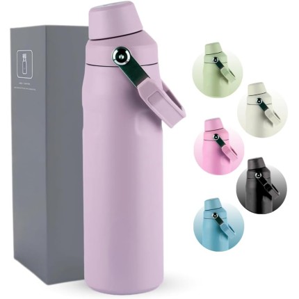 Garrafa Térmica Aero 500ML - Parede Dupla Isolada a Vácuo de Aço Inox, Bebidas Geladas por 24 Horas e Quentes por 12 Horas - Com Alça Robusta para Transporte (Roxa)
