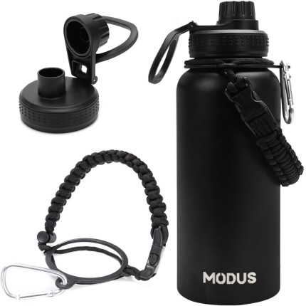 Garrafa Térmica De Água Isolada 1000ml Quente & Frio De Aço Inox Com Alça (Preto)